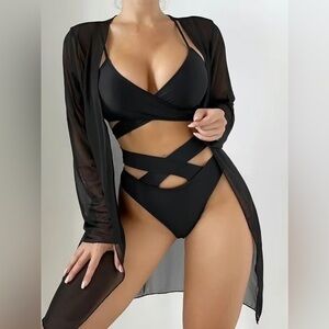 v neck bikini set with cover up shirt